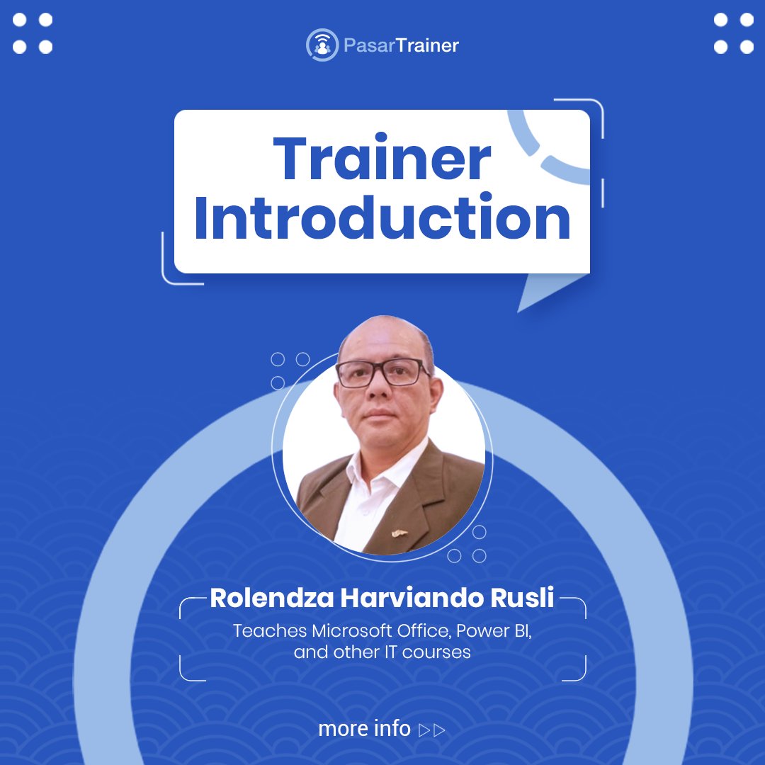 PasarTrainer's tweet image. Say hello to our new trainer: Rolendza Harviando Rusli
Teaches Microsoft Office, Power BI, and other IT courses 

Find what he teaches at: bit.ly/PT_rolendzarus…

#pasartrainer #trainingmarketplace #trainerprofile #hrtraining #LearningAndDevelopment