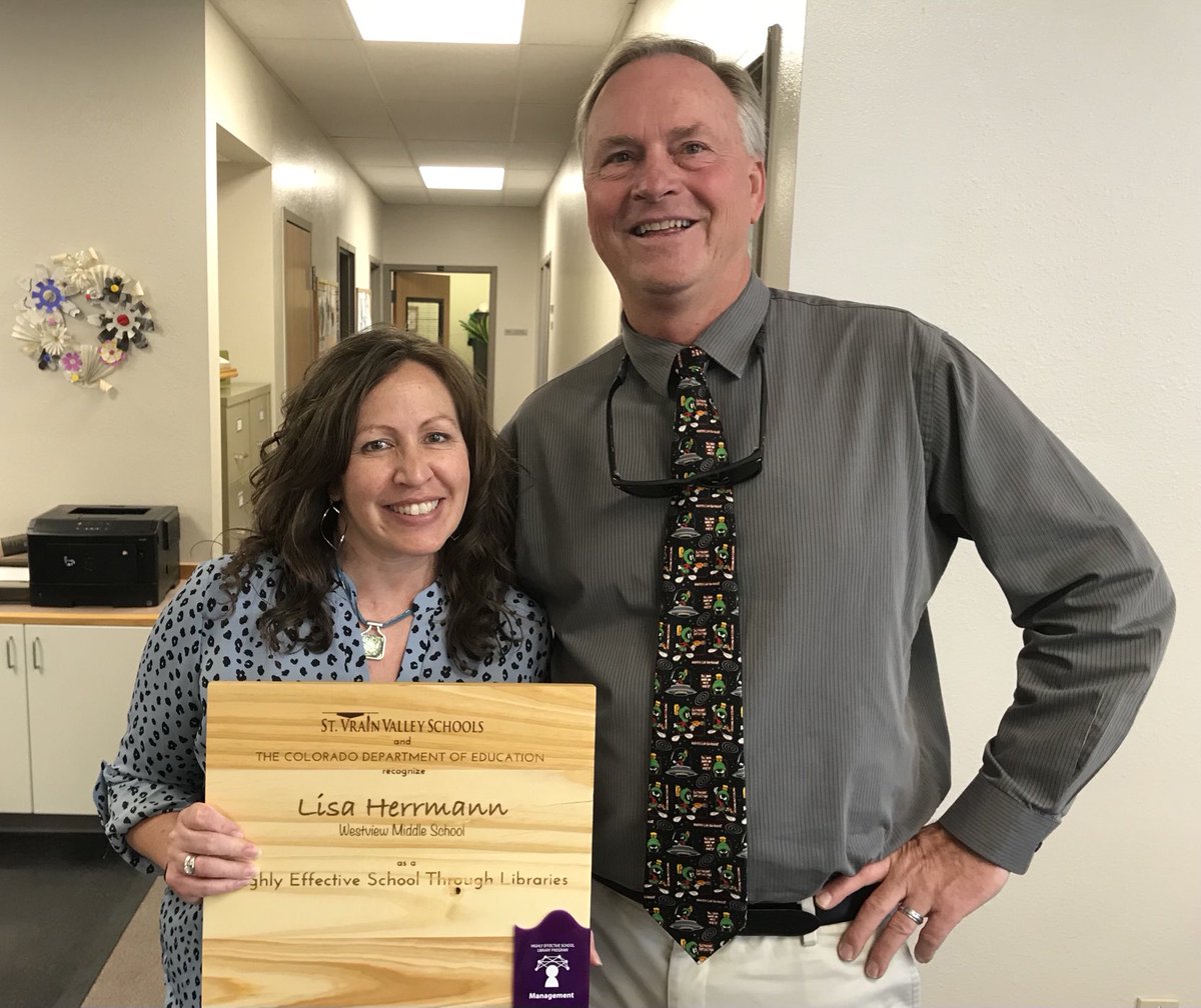 Westview Teacher Librarian Lisa Herrmann was recognized today at the Highly Effective Schools Through Libraries celebration today. She is the best! #StVrainStorm ⁦<a href="/SVVSD/">St. Vrain Valley Schools</a>⁩ ⁦<a href="/SvvsdSchuh/">Kristopher Schuh</a>⁩ ⁦<a href="/SVVSDsupt/">Jackie Kapushion, Ed.D.</a>⁩ ⁦<a href="/COSchoolsProud/">Our Schools Our Community</a>⁩