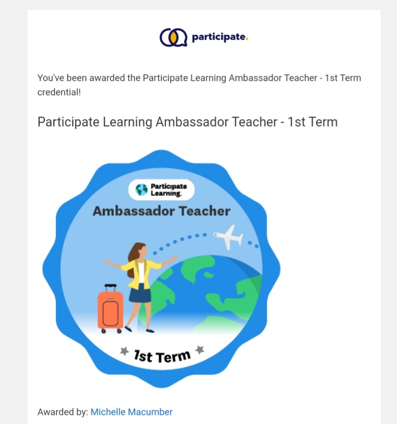 I am happy, excited and proud! Thank you <a href="/ParticipateLrng/">Participate Learning</a> #unitingourworld #ambassadorteacher 🇯🇲🇺🇲