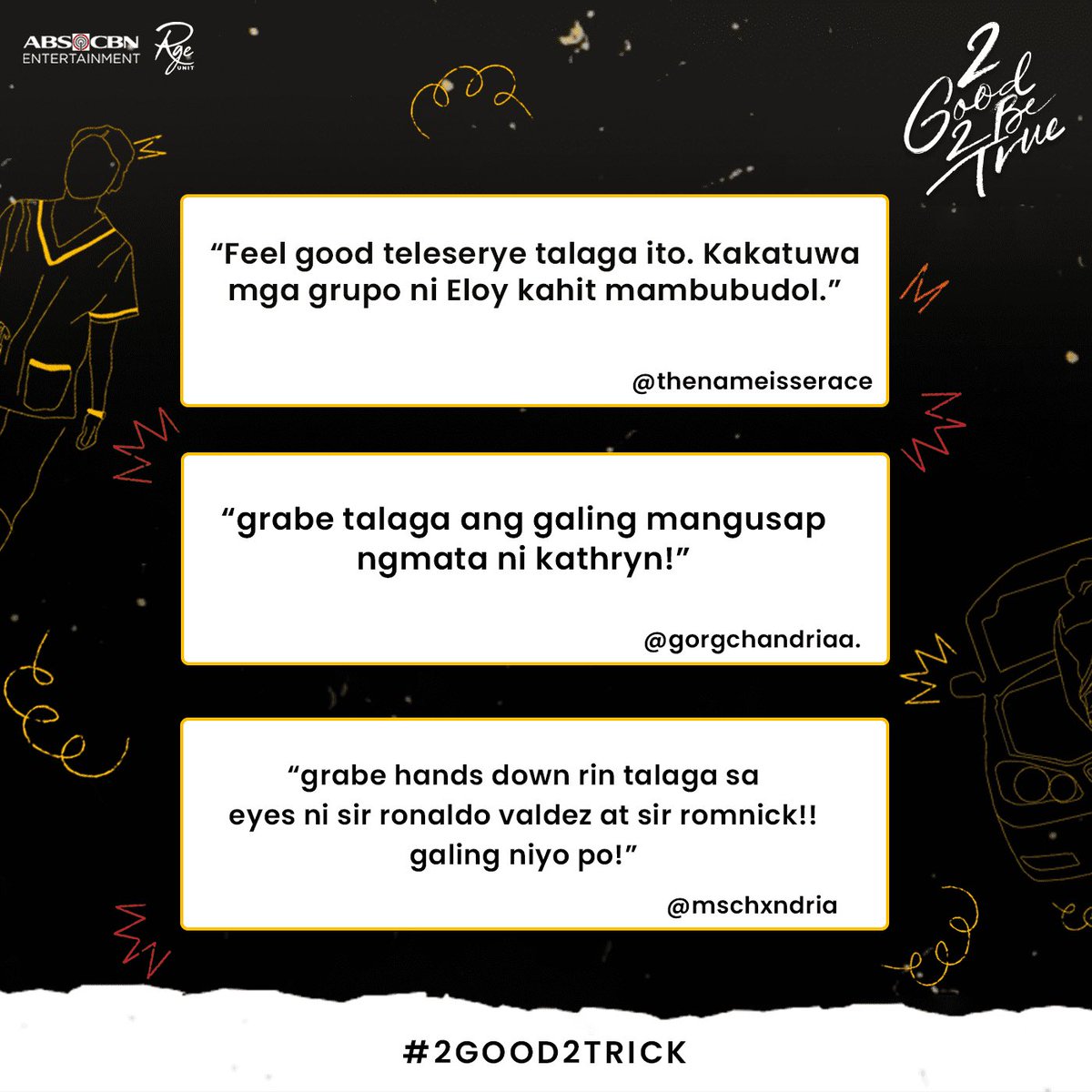2G2BTabscbn's tweet photo. Never ulit tayo magpapabudol, tama? Tama! 
Maraming salamat, sa pagtutok kagabi sa #2Good2Trick! https://t.co/5hWtcQ17gX