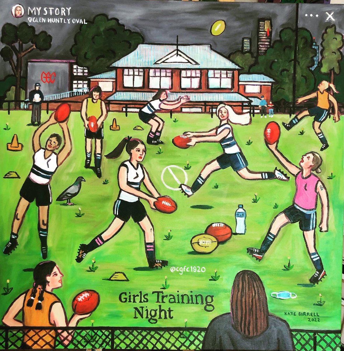 Recent painting’Girls Training Night’ oil on canvas, 90x 90cm