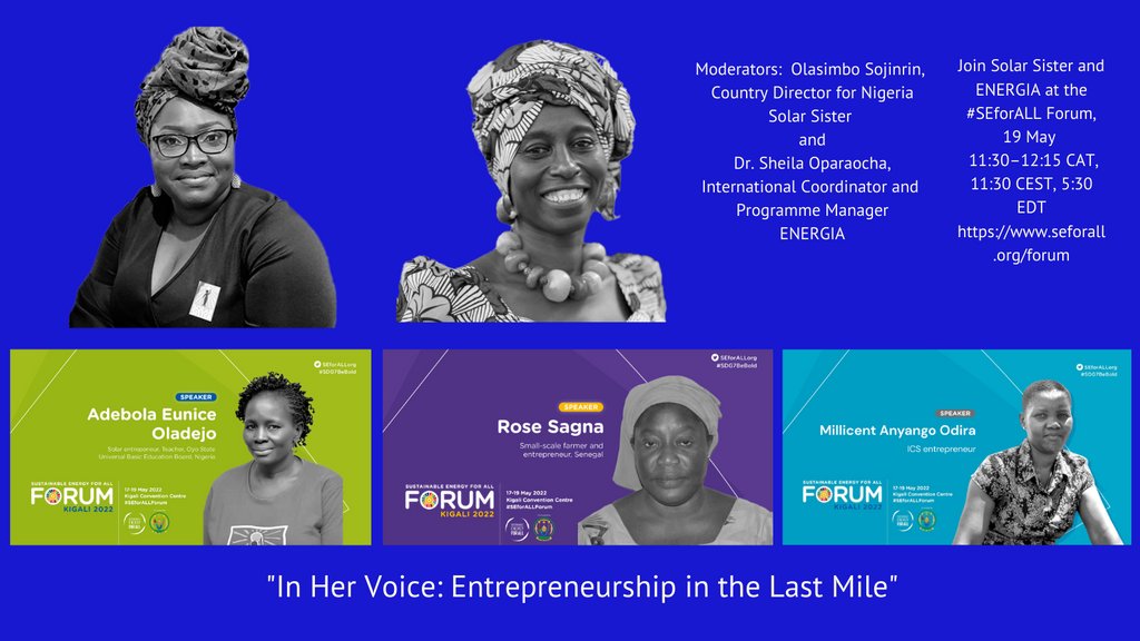 Solar_Sister's tweet photo. Come watch these amazing women entrepreneurs and learn how they contribute to #energyaccess, the just energy transition, empowering their communities, and advancing #genderequality
#climatejustice #genderequity #seforum
To register 👉🏽https://t.co/2RQx64a5WC https://t.co/V7aOQgxQs2