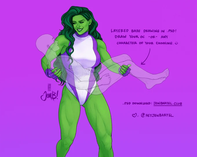 I watched the trailer........ and then I made this for u guys 😂💚 Feel free to use the base figure or draw in your own! She-Hulk can carry all the ships. ✨ Hi-res layered PSD file here: https://t.co/59QeEGtrVw #SheHulk 
