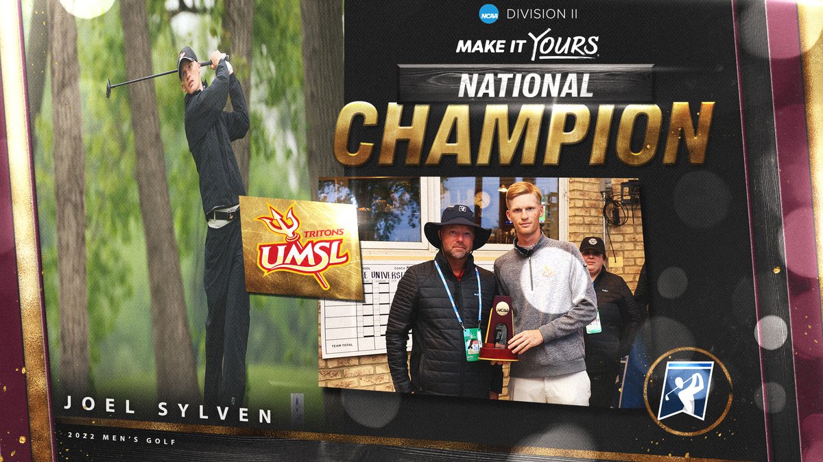 The 2022 #D2MGolf National Champion is <a href="/UMSLAthletics/">UMSL Athletics</a>' Joel Sylven.

Sylven shot 74-70-70 - 214 (-2), and won in a playoff tiebreaker.

#NCAAD2 | #MakeItYours