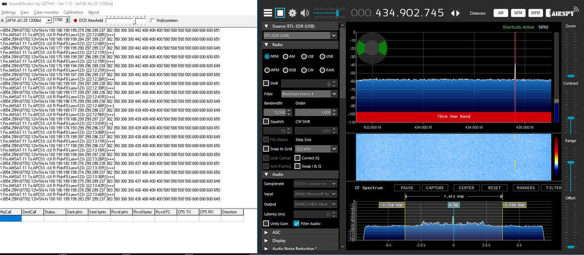 Decoding some APRS AX.25 from the <a href="/CubeSatSim/">CubeSatSim</a> Lite in Windows using SDR# and SoundModem by UZ7HO #CubeSatSim