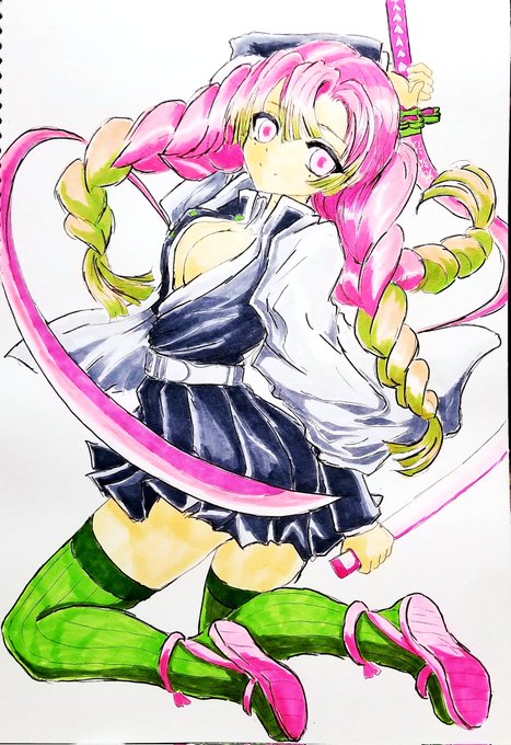 Y＆MさんがTwitterに投稿した甘露寺蜜璃(鬼滅の刃)のイラスト。