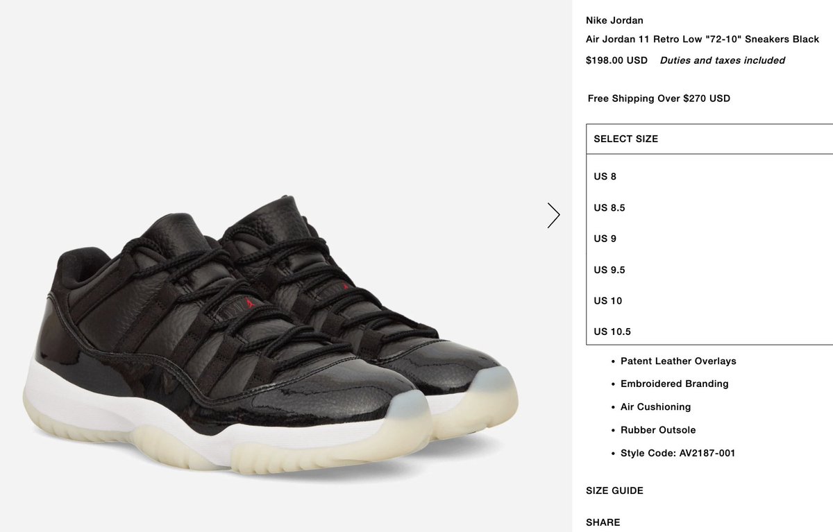 SOLELINKS's tweet photo. Ad: Few sizes via Slam Jam
Air Jordan 11 Retro Low '72-10'
=> https://t.co/rY43NdjL9U

try code SOLEFREESHIP for FREE shipping

h/t @NMercy74 https://t.co/j3AAu3cRVi
