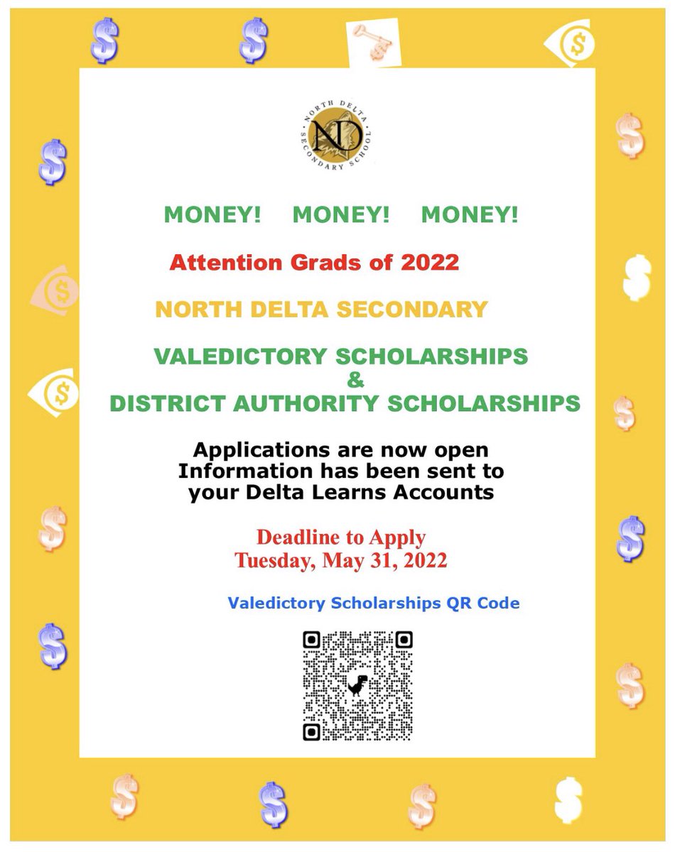 ND has launched its School & District Authority Scholarships. Grade 12s should check their deltalearns accts for more info. Deadline to apply is May 31.