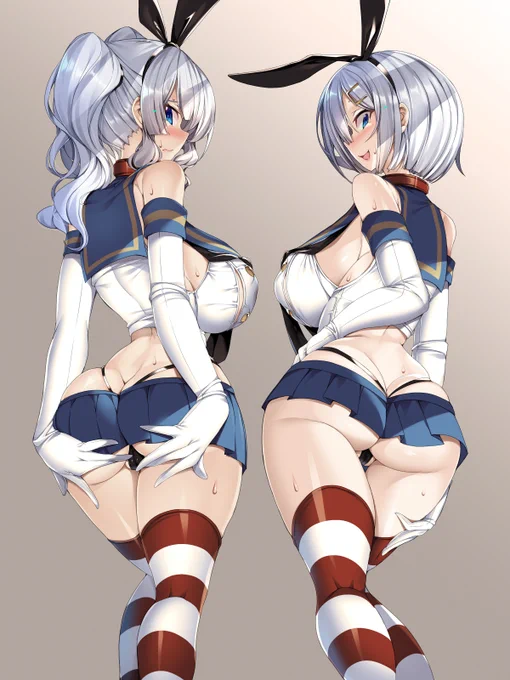 【微エロ注意】今回もいつもの島風服ですが、鹿島浜風という単純に僕が好きなキャラの二体セットです。尻尾とおもちゃ在り無しverでございます。うっせぇ、尻が描きたかったんや 