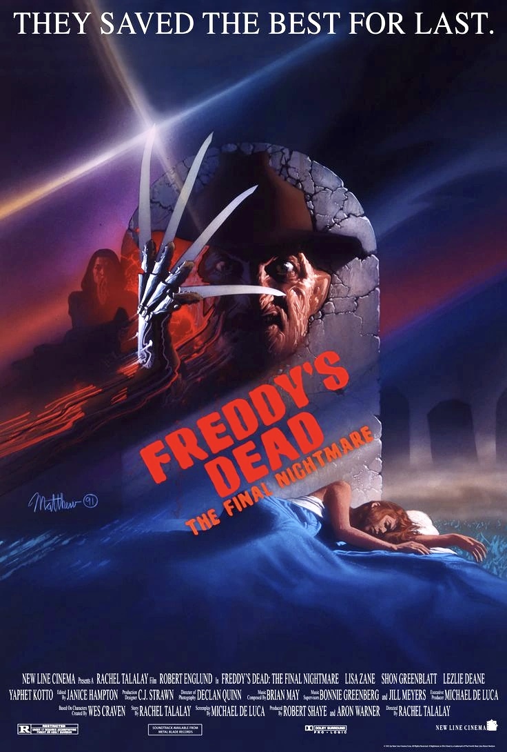 EugWSerra's tweet photo. On September 13, 1991, Freddy's Dead: The Final Nightmare slashed its way into theaters! #FreddysDeadTheFinalNightmare #RobertEnglund #RachelTalalay #LisaZane #YaphetKotto  #AliceCooper #ShonGreenblatt
#LezlieDeane #RickyDeanLogan #BreckinMeyer https://t.co/6t3YMCpg7a
