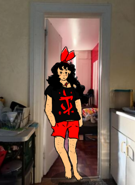 lofiiseternal's tweet photo. I tried that 2-d character X 3d environent thing with my character Maxine in... my own house! I think it turned out solid. #digitalart #artistsontwitter #artinreallife 

: D https://t.co/j8E8DYyDUR