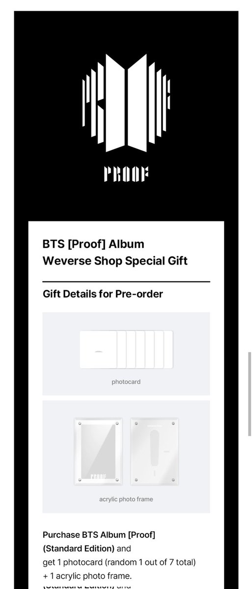 YDMM07HOBI's tweet photo. [ANUNCIO] ¡Regalos Especiales para los que compraron el Álbum (Proof) de BTS en weverse Shop 💜📸

•Marco de fotos acrílico.
• Photocard (al azar ) etc.

©️ verritaee 📸💜 https://t.co/EUai9U97hG