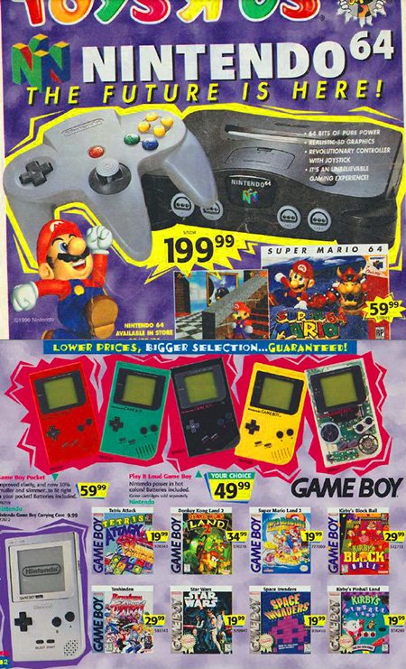 RetroGameAd's tweet photo. I really hope when @ToysRUs makes its return, it appeals to the OG ToysRUs kids lol I'd love to see retro games and stuff in there. #RETROGAMING #RetroVideoGame #VideoGameAd #VideoGameMagazine #Gameboy #GameboyColor #N64 https://t.co/6mwxalBzZz