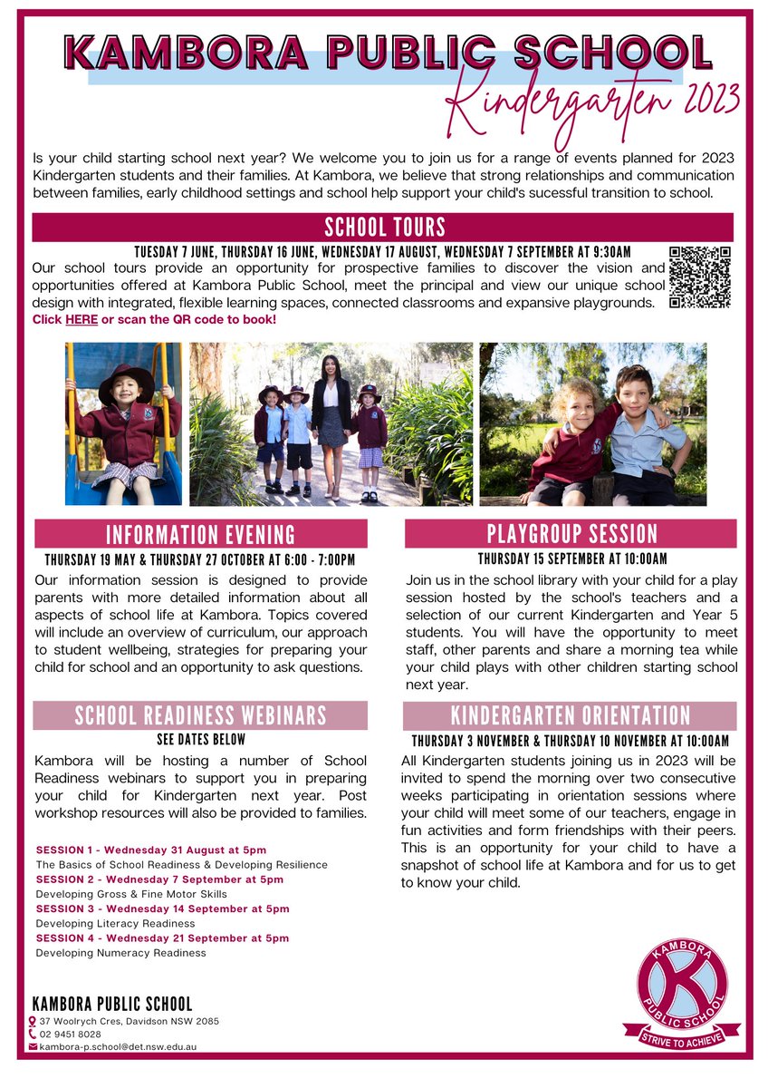 Is your child starting school next year? We welcome you to join us at Kambora PS for a range of events planned for 2023 Kindergarten students and their families.