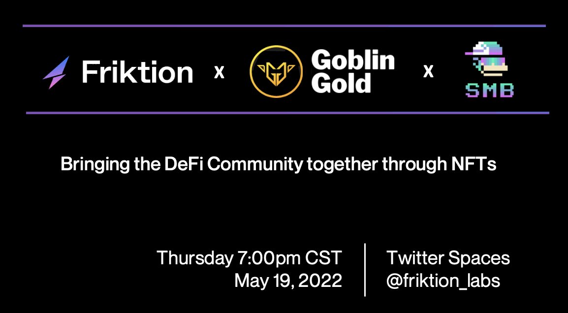 goblingold_fi's tweet photo. Goblin Gold will be joining @friktion_labs &amp; @MonkeDAO on a Twitter Spaces to discuss about NFTs in DeFi's ecosystem!

We are revealing our NFT utility &amp; to participate in our 3 #NFTGiveaway:

1⃣RT this post
2⃣Follow @goblingold_fi, @friktion_labs &amp; @MonkeDAO
3⃣Attend the spaces! https://t.co/LdxBCLXefd