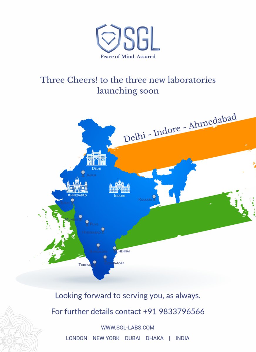 SGL_Labs's tweet image. 3 NEW LABORATORIES NEAR YOU! 

We’re delighted to inform you that we have 3 NEW LABORATORIES opening up in DELHI, INDORE &amp;amp; AHMEDABAD!

More details about the launch of the laboratories coming soon! Stay Tuned!
#diamondtestinglab #diamondtesting #diamondlab #diamondlaboratory