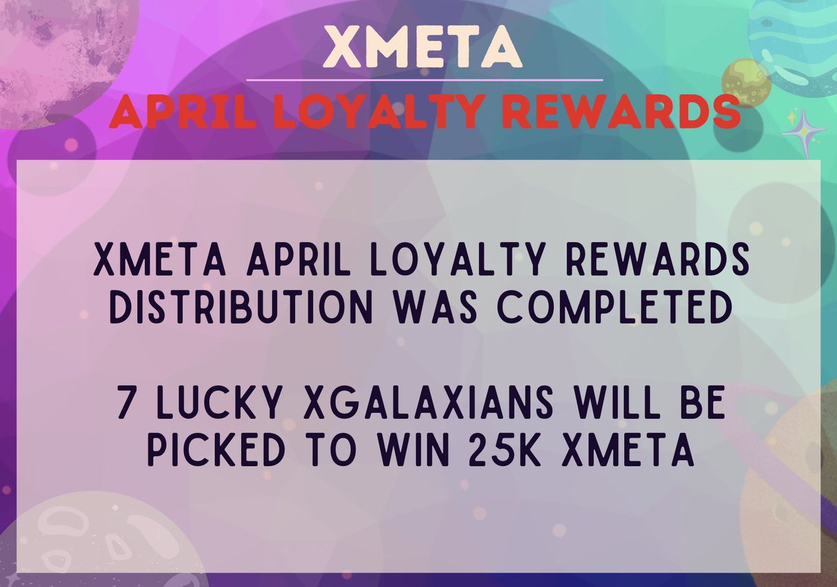 AirDropBishop's tweet photo. ๐ข Thanks to @XGalaxiesNFTs for making it happen!
XMETA April Loyalty Rewards Program distribution is now complete! ๐ฏ
Watch out for the 7 Lucky #XGalaxians who will bag 25K!
#XGalaxies #XMETAVersal #XMETAVerse #XMETAForce #XMETA #XRPL #XRP #AIRDROP #AirdropAlert https://t.co/bHPZzc4FKO