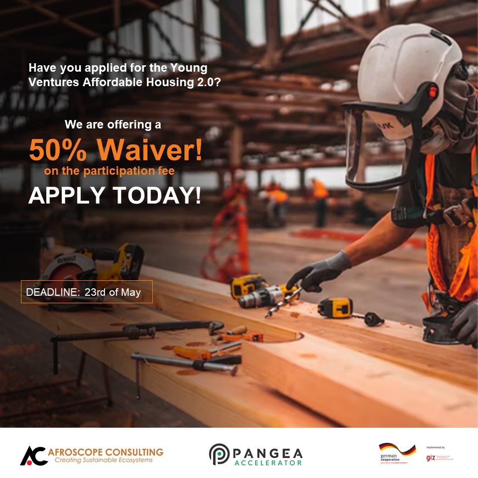 Have you registered your business? Enjoy a 50% waiver on participation fee &amp; a flexible payment plan by applying by 23rd May here:  bit.ly/affordablehous… 
Participation fees for the Young Ventures Accelerator in Affordable Housing is now KES 10,000.
#AffordableHousing #business