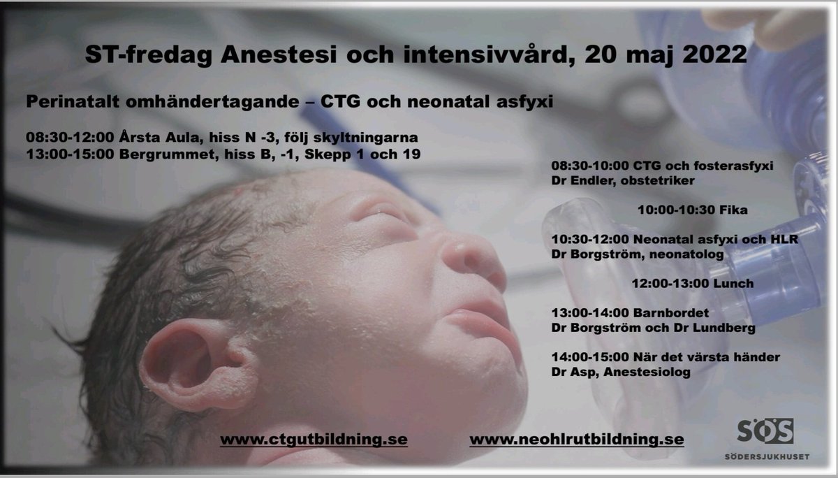 marco_schuster's tweet image. Välkommen till SÖS i morgon! ST fredag Anestesi och Intensivvård med ämnet perinatalt omhändertagande, CTG och asfyxi. @stairspunktse