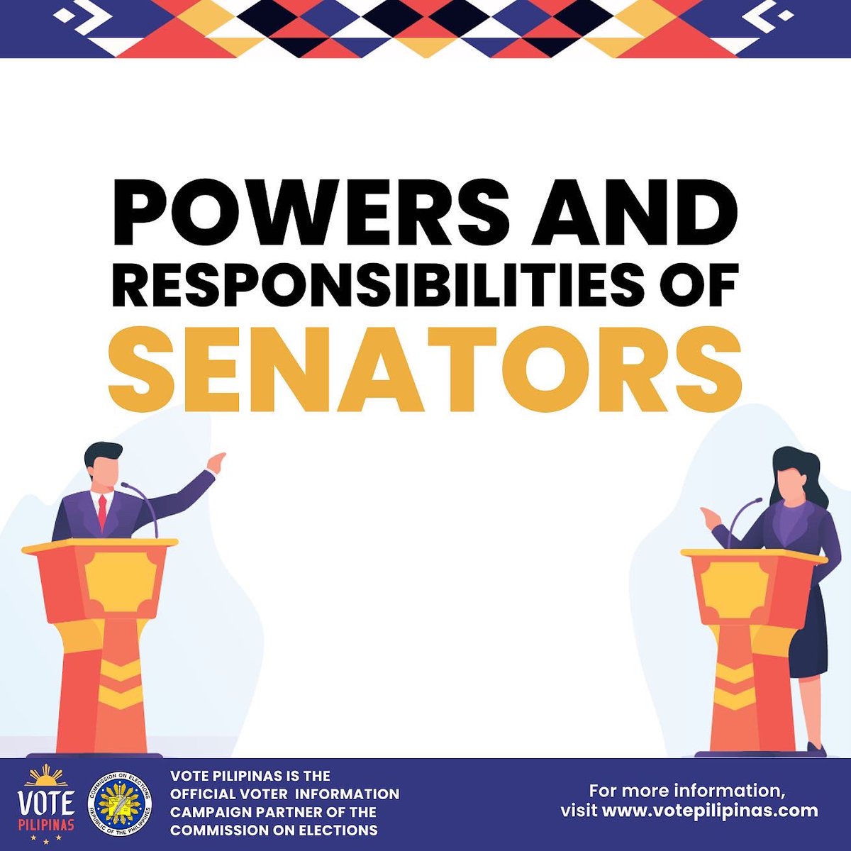 VotePilipinas's tweet photo. The 12 newly-proclaimed senators elected in the 2022 national elections will be joining 12 incumbent senators to form the 19th Congress of the Philippines. 

Senators are responsible for writing laws for the welfare of the people and the country.

#Halalan2022 https://t.co/QlyivZGRl2