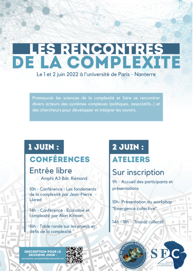 ISCPIF's tweet photo. L'ISC-PIF recommande 👍 | Les rencontres de la complexité le 1e et 2 juin 2020 @UParisNanterre avec Jean-Pierre Llored et Alan Kirman. Table ronde : défis de la #complexitéworkshop. Workshop : #emergencecollective.
➡️https://t.co/9O9JpFcPsm https://t.co/8RNKshRfuU