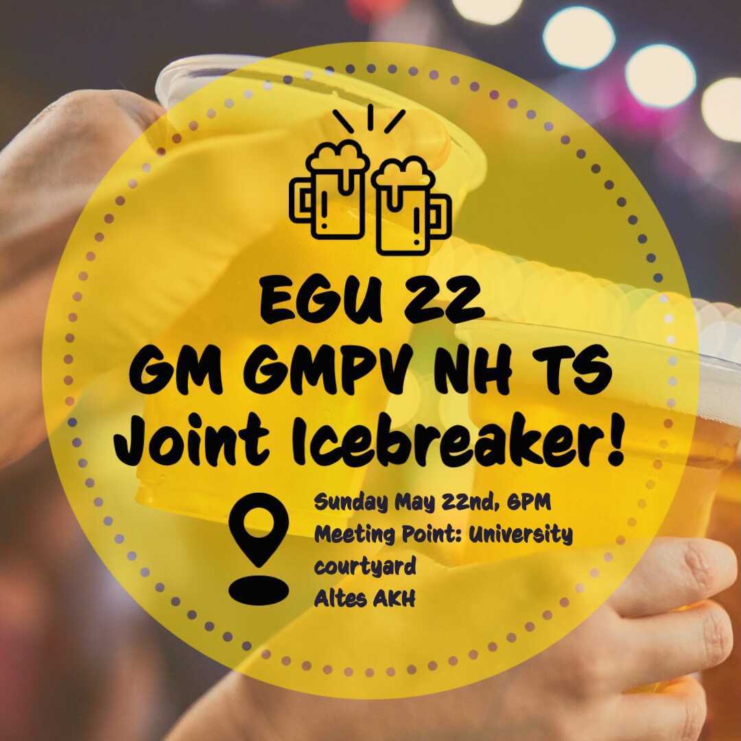 NH_EGU's tweet photo. Are you excited for #EGU22 !? We are!

If you are attending in person, join us Sunday 22 May for the joint GM-GMPV-NH-TS Icebreaker at the Altes AKH, University of Vienna campus courtyard! https://t.co/RVYszB23Hg