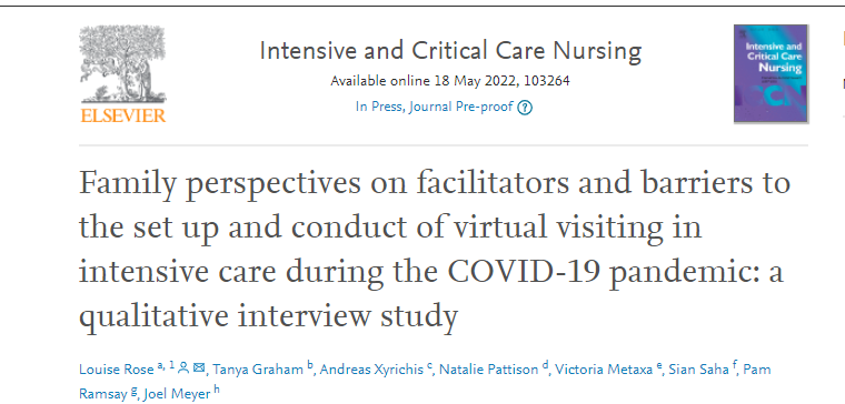 Virtual visiting, can offer comfort and relief to families if best practices are followed such as inclusivity, accessibility, and flexibility as well as good preparation of the family and patient.
sciencedirect.com/science/articl…