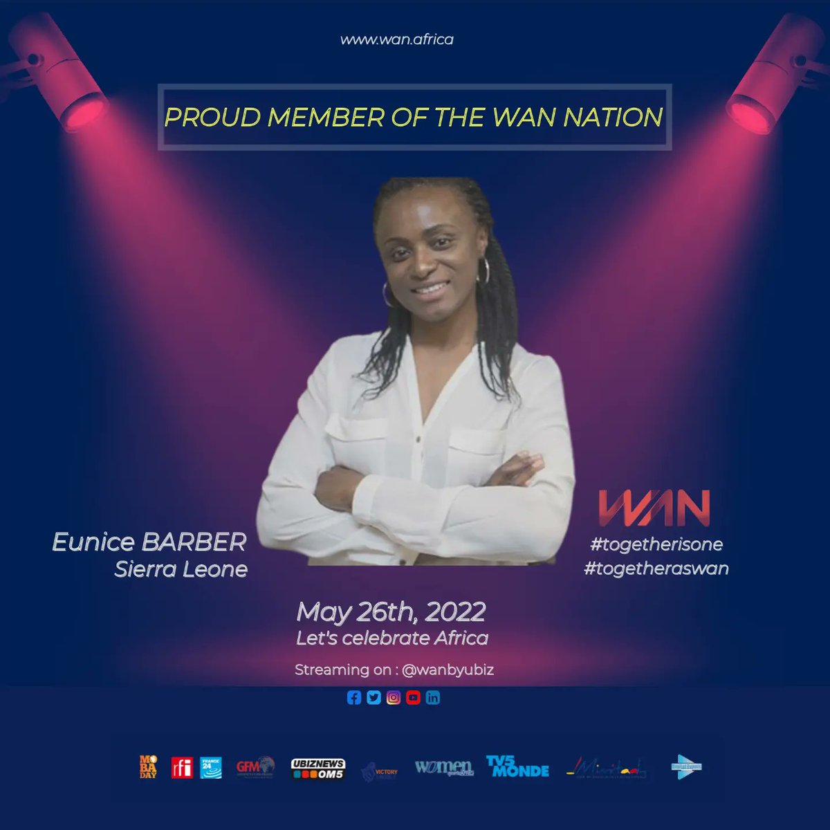 WANbyUbiz's tweet photo. WAN SHOW 2022's theme is SPORTS, EDUCATION AND DISCRIMINATION. Let's talk about it with Eunice Barber, Joseph-Antoine Bell, @AyodeleIkuesan and @AMARASIMBAOFF on May, 26th. 
Stay tuned ✌🏾✌️

#iamwan #togetherisone #togetheraswan #africa #diaspora #sports #education https://t.co/AvPPpF5XM4