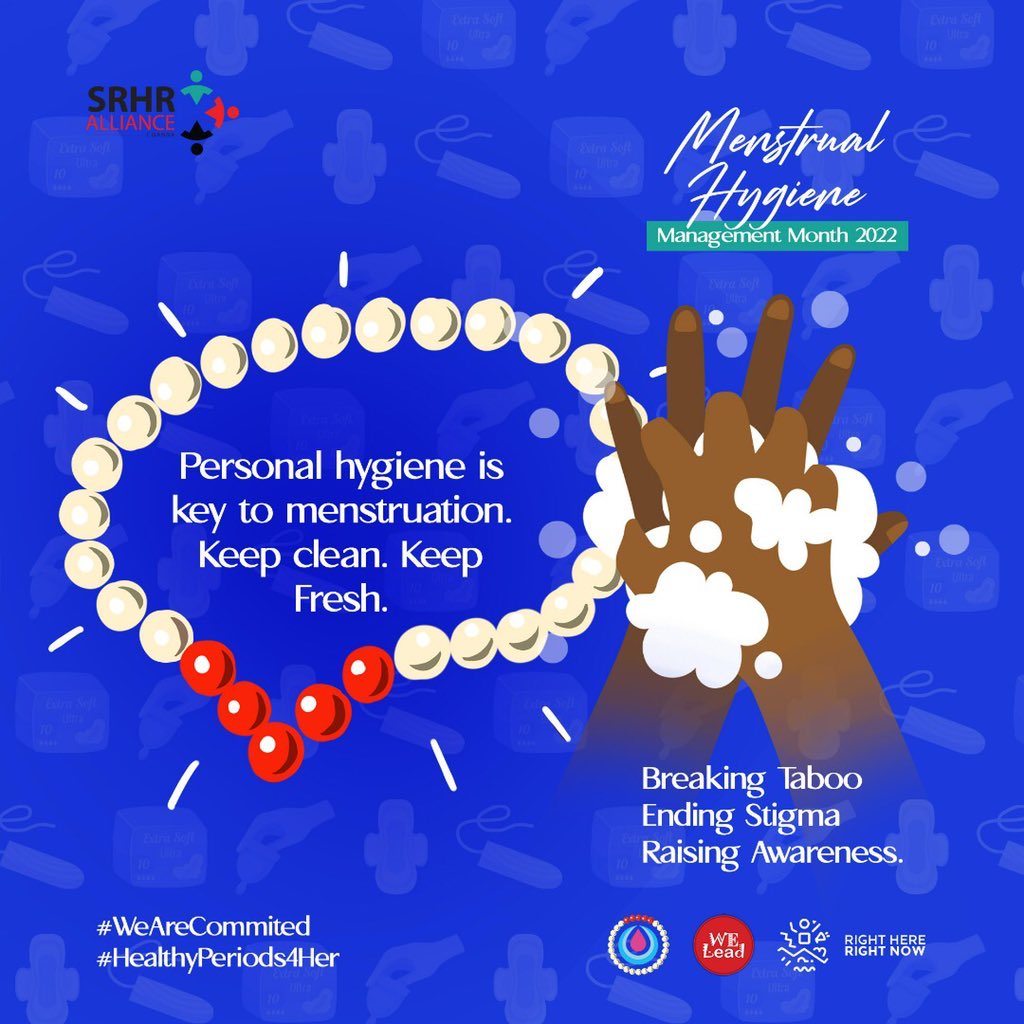 Personal hygiene during menstruation is key & this is how you can keep clean during your periods;
▪️Change your sanitary towels every 4-6 hours 
▪️Avoid tight clothing or fabrics that don't 'breathe.
▪️Stick to cotton underwear 
#WeAreCommitted 
#HealthyPeriod4Her 
#WeLeadOurSRHR