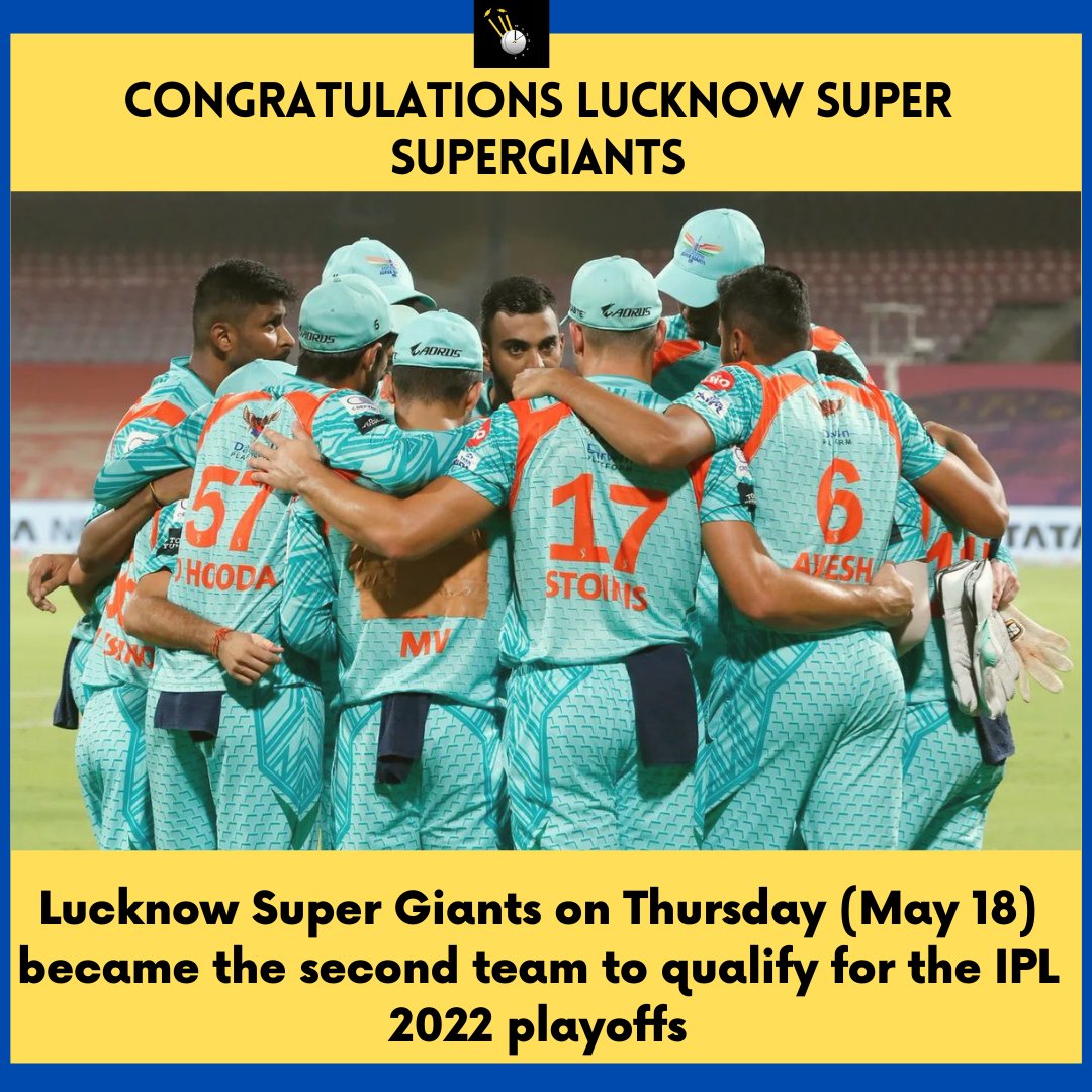 matchtimings's tweet photo. Lucknow Super Giants on Thursday (May 18) became the second team to qualify for the IPL 2022 playoffs while notching up a thrilling 2-run win over Kolkata Knight Riders. 
#IPL2022 #TATAIPL2022 #LSG #LucknowSuperGiants 
#Cricket #TATAIPL #IPL 
@LucknowIPL @BCCI https://t.co/oAagjSw8B4