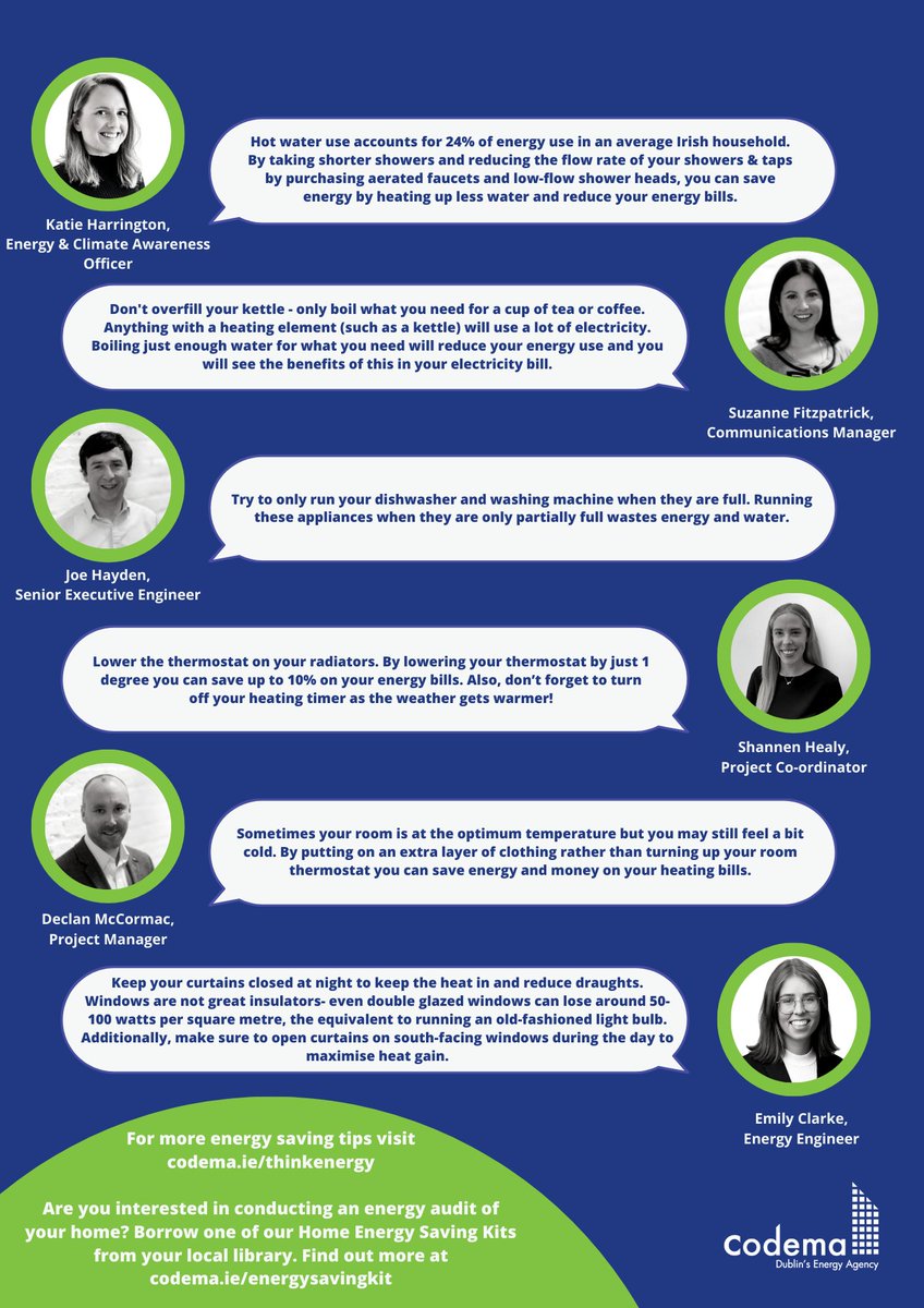 CodemaDublin's tweet photo. With rising #energycosts many of us are looking for ways to reduce our #energybills. We asked everyone on our team to share their top tip for using energy efficiently and reducing their energy usage to #savemoney. The result? 19 easy &amp; affordable tips: https://t.co/lg9KhdVMbZ https://t.co/Bu2JNwGhab