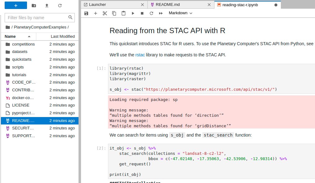 hughagraham's tweet image. TIL you can launch an #rspatial server using #PlanetaryComputer. Comes pre installed with {terra} {sf} and most of what you need... that is amazing!!! Obviously some great python options too but awesome to have #rstats available!