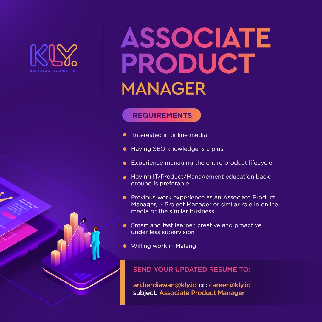 bolacomID's tweet image. Open recruitment for associate product manager.

Buat Sobat Bolacom yang memiliki kriteria tersebut, silakan langsung kirim lamaran kalian ke alamat email yang tertera.

#kly #KapanLagiYouniverse #loker #lowongankerja