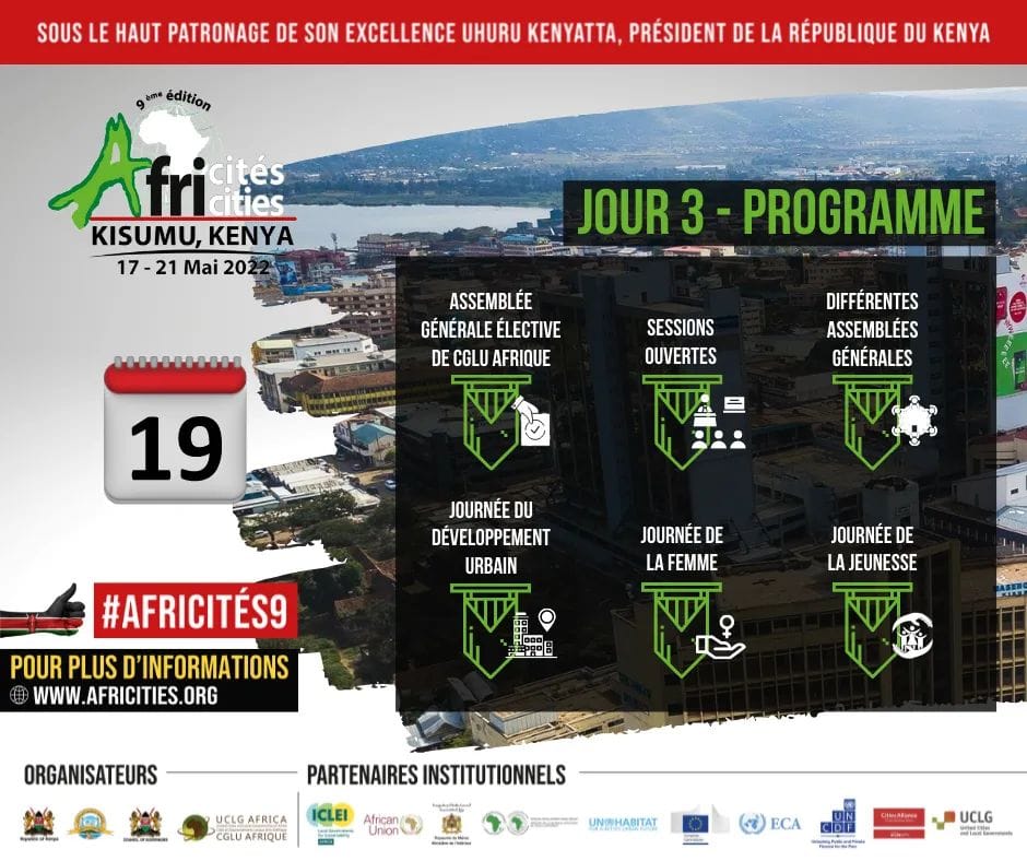 #AfricaInKisumu | Programme du  jour 3 de #Africités2022, à #Kisumu.
#Africités9 #Africities9 #Sommet #Salon #gouvernance 
<a href="/Africities9/">Africities-Africités</a> <a href="/UCLGAfrica/">CGLU Afrique</a> <a href="/_AfricanUnion/">African Union</a> 
<a href="/UNHABITAT/">UN-Habitat</a>
<a href="/CitiesAlliance/">Cities Alliance</a>
#ONU #Kisumu #Kenya #Africa #CIV225 #AfricitiesKisumu2022