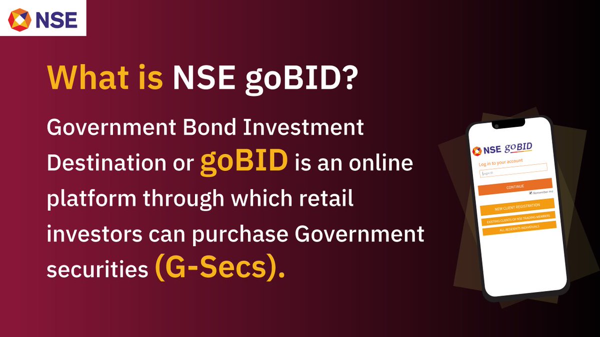 NSEIndia's tweet photo. Want to invest in Government securities but don't know how to?
Just log on to https://t.co/r6xWT1OpXC and start investing in G-Sec today.
#goBID #NSE #Gsec #Investment #StockMarket #ShareMarket #GovernmentSecurities https://t.co/swiysHw7XB