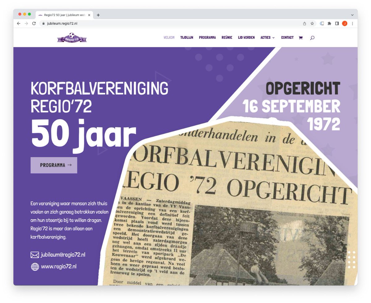 Voor de leukste en gezelligste korfbalvereniging van Nederland een speciale jubileum site gemaakt. Check vooral de tijdlijn met leuk foto's uit het verleden. Mee feesten? Klik dan op het programma.