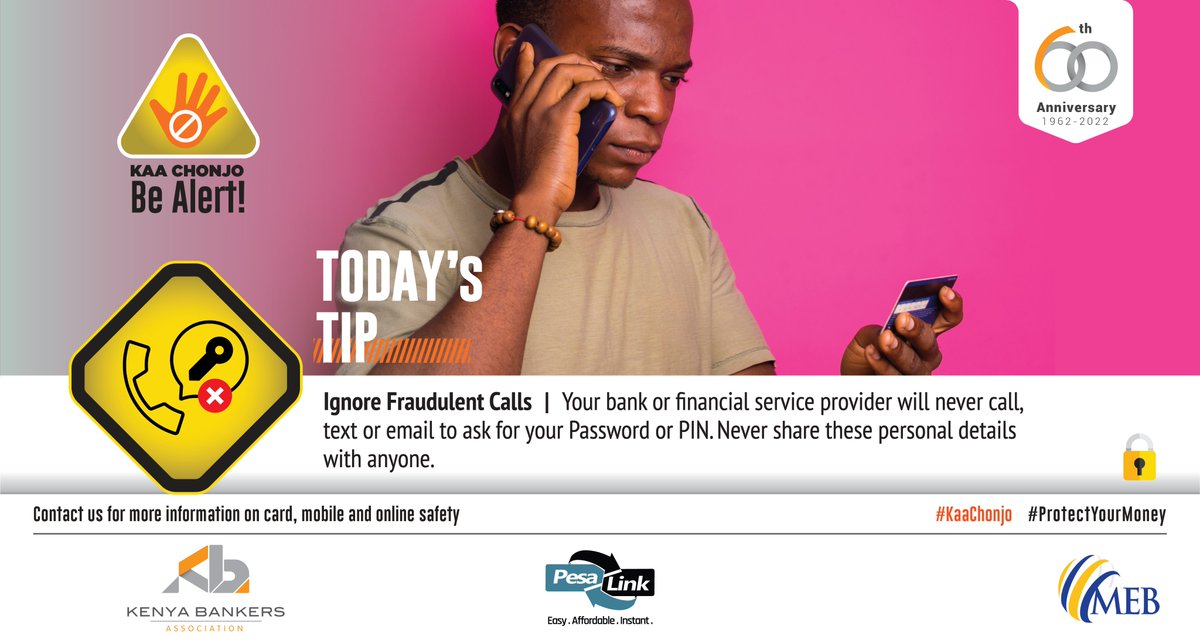MEBKenya's tweet photo. Kaa chonjo! Care to be aware! #ProtectYourMoney #mebank #KaaChonjo #over40yearsofsolidbanking https://t.co/x9ggo3CNWB