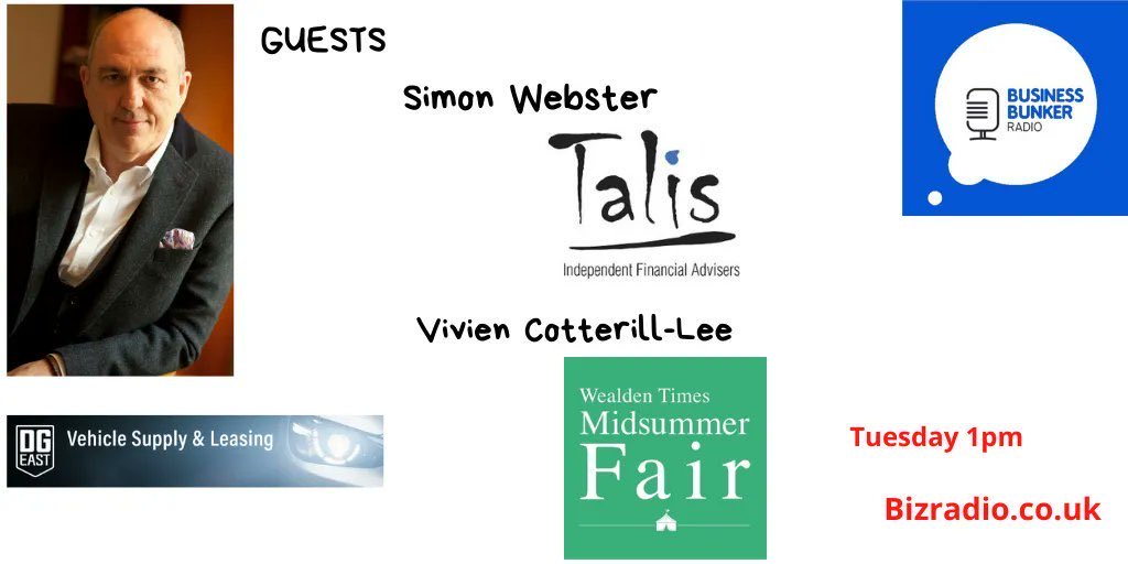 Joining Paul on next weeks #BBunker Radio Show guests Simon @moneytalk_guru of @talisifa Vivien @wealdentimes Summer Fair Show sponsor @DGEast1 All the details here ==> bizradio.co.uk
