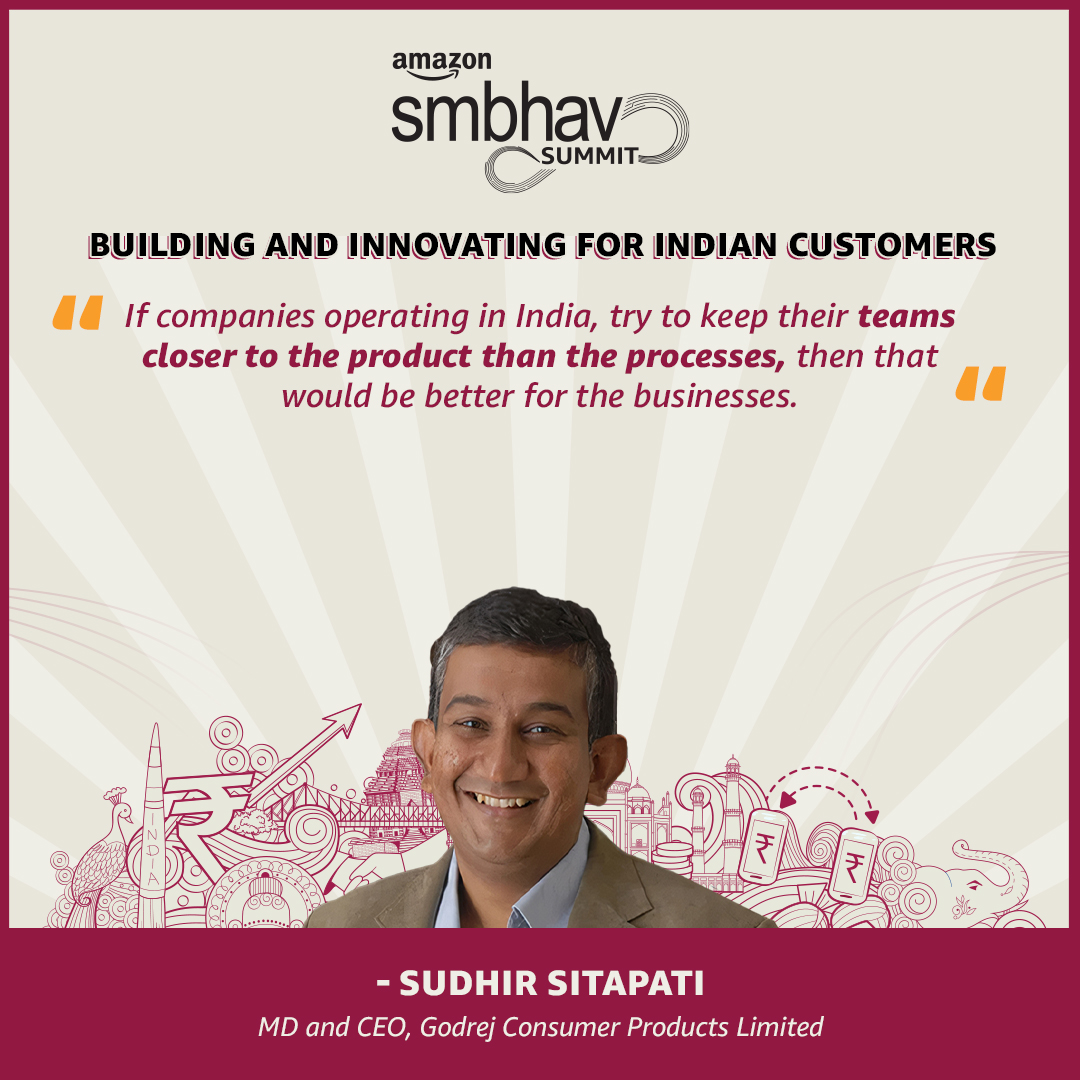 manish_tiwary's tweet photo. Enjoyed listening to Russell Grandinetti and Sudhir Sitapati from Godrej, speak on the importance of constant innovation, and how it is key for business growth. #AmazonSmbhav2022. Watch sessions at Smbhav live at https://t.co/Dohkrj1g9l https://t.co/VrCImlLBtV