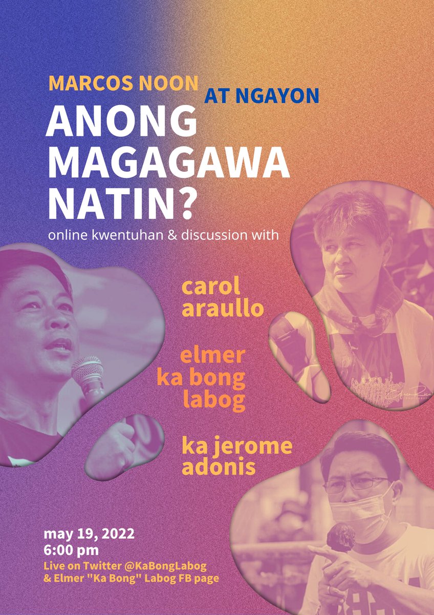 Samahan niyo ako muli sa isang mainit na talakayan hinggil sa ano nga ba ang kalagayan noong Martial Law at ano ang dapat nating mga bantayan at paghandaan sa ilalim ng administrasyong Marcos-Duterte.

Signup lang sa link na ito para sa mga gustong dumalo!
forms.gle/ZPLn1yzdu4gYmh…