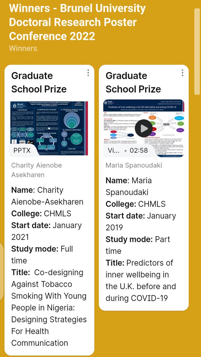 Charnobe's tweet photo. Thank you @BrunelGradSch For the Prize ❤️ 

@wendymartin007 @SubhashPokhrel
@EJ_Norris

#Brunel
#DR
#Poster2022
#PHHP https://t.co/k47sjl3ZS0