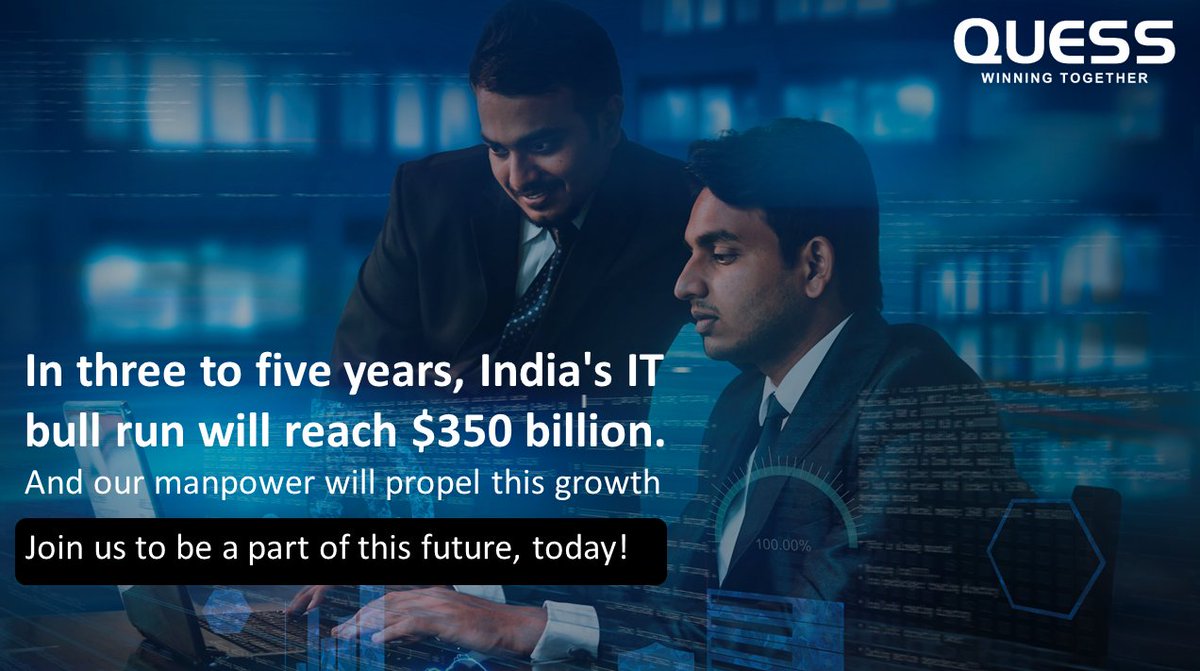 QuessITStaffing's tweet photo. The Indian IT industry will undergo seismic shifts as the high demand environment over the next decade will cement our position as a global digital hub.

At Quess, we give you the platform to be a part of this future. 

Click here to apply for IT jobs: https://t.co/wcVeJbFhA0 https://t.co/qOTFHIHTHO