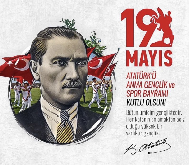 Mustafa Kemal Atatürk'ün 
103yıl önce Samsun'da yaktığı bağımsızlık meşalesini
sonsuza kadar taşıyacak birulusun evlatları olarak
#19MAYIS Atatürkü Anma
Gençlik ve Spor Bayramımızı kutluyor
Atamıza sonsuz şükranlarımızı sunuyoruz🙏🏻

İYİ Kİ DOĞDUN ATAM🇹🇷

#19Mayıs1919
#19Mayıs2022