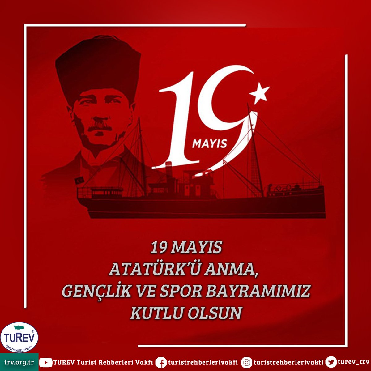 Başta büyük önderimiz Mustafa Kemal Atatürk ve silah arkadaşları olmak üzere bağımsızlığımızın ilk adımı olan bu bayramı bize armağan eden Kurtuluş Savaşı kahramanlarını saygı ile anıyoruz.
19 Mayıs Atatürk'ü Anma, Gençlik ve Spor Bayramımız kutlu olsun!
#19Mayıs #Atatürk #turev