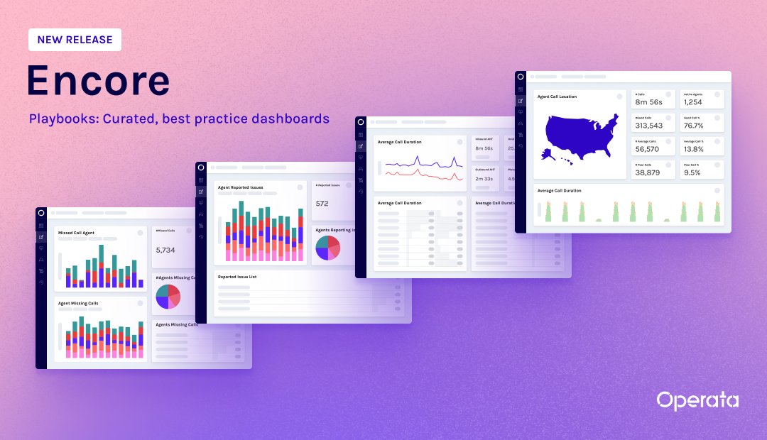Operata_IO's tweet image. This is an exciting one!

Our latest release &quot;Encore&apos; is available now. 🎉

Introducing our all-new Playbooks: Prebuilt best practice dashboards for deep, contact center performance insights. 

Find out more about our Encore release here - bit.ly/3MvGKq3