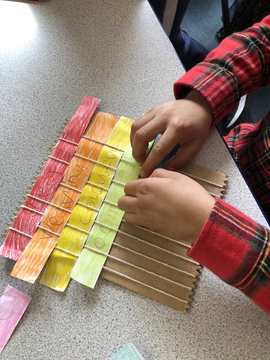 Woven words with Year 1 this week 😊 #colourful #art #woven #words #oldham