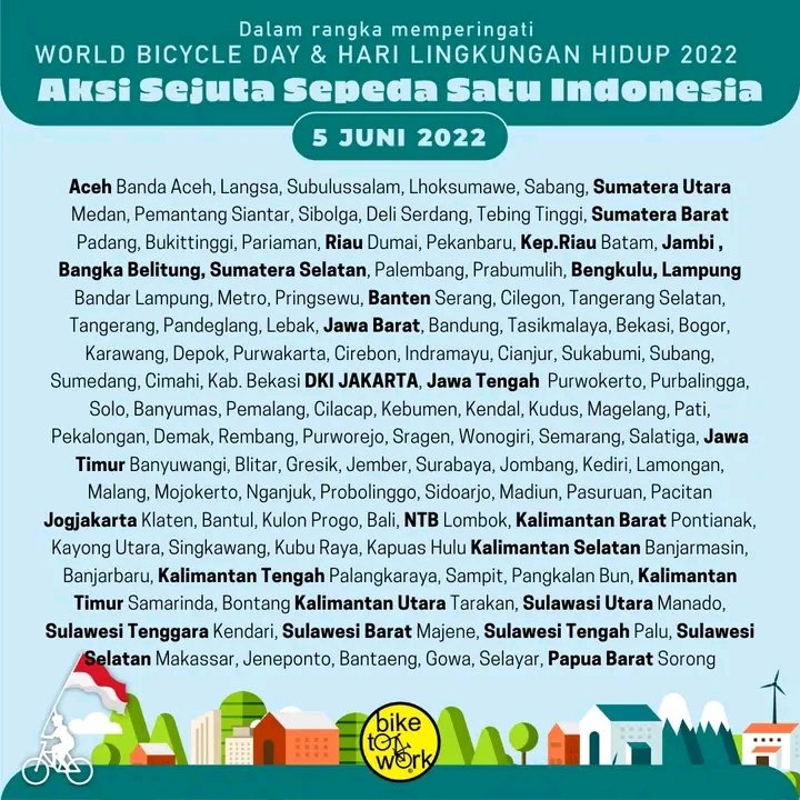 B2WIndonesia's tweet image. antusiasme dari berbagai komunitas dan organisasi sepeda di berbagai kota di seluruh indonesia ini terbilang membesarkan hati. sudah lebih dari 300 komunitas dan grup pegiat sepeda yang berkomitmen ikut serta.

1/