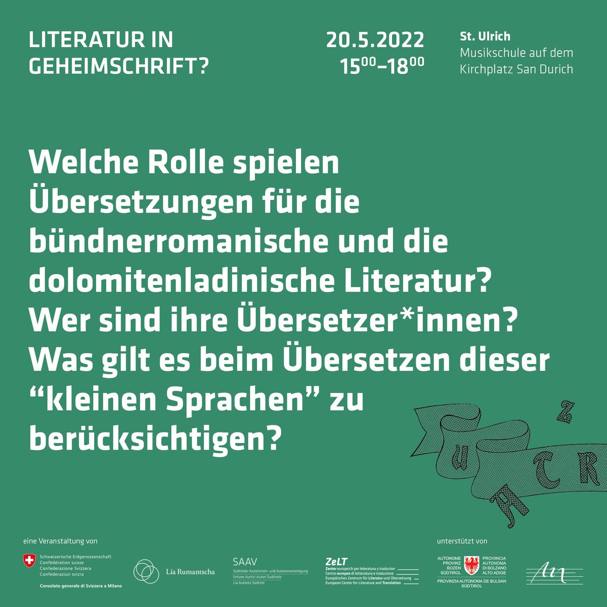 consolesvizzIT's tweet photo. 👉Domani dalle 15 alle 18 a Ortisei #Südtirol cercheremo di rispondere a queste domande con molti ospiti in collaborazione con la @liarumantscha, l'Unione Autrici e Autori Sudtirolo #SAAV e il Centro europeo di letteratura e traduzione #ZELT
@ProvinciaBZ @EDA_DFAE #EmnaRumantscha https://t.co/Jn07ZLeTcJ