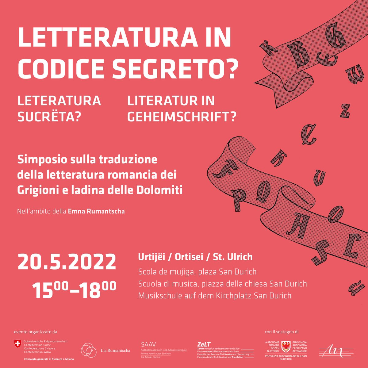 consolesvizzIT's tweet photo. 👉Domani dalle 15 alle 18 a Ortisei #Südtirol cercheremo di rispondere a queste domande con molti ospiti in collaborazione con la @liarumantscha, l'Unione Autrici e Autori Sudtirolo #SAAV e il Centro europeo di letteratura e traduzione #ZELT
@ProvinciaBZ @EDA_DFAE #EmnaRumantscha https://t.co/Jn07ZLeTcJ