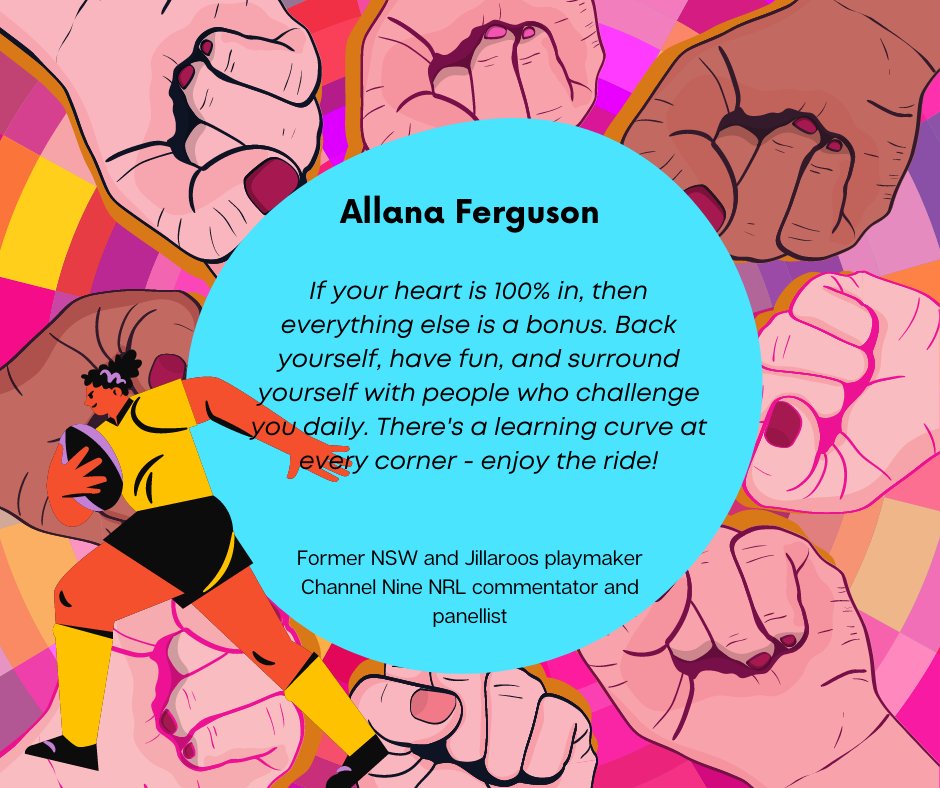 If you haven't read The First Tackle, by <a href="/RikkiLeeA/">Rikki-Lee Arnold</a> yet, then you're missing out!

Today we have some words of encouragement and inspiration from @allanaferg_ , former NSW and Jillaroos playmaker 👏
⁠⁠
#NRLW #WomenInLeague #GirlsInLeague  #girlsinsports  #SameGame #OurWay